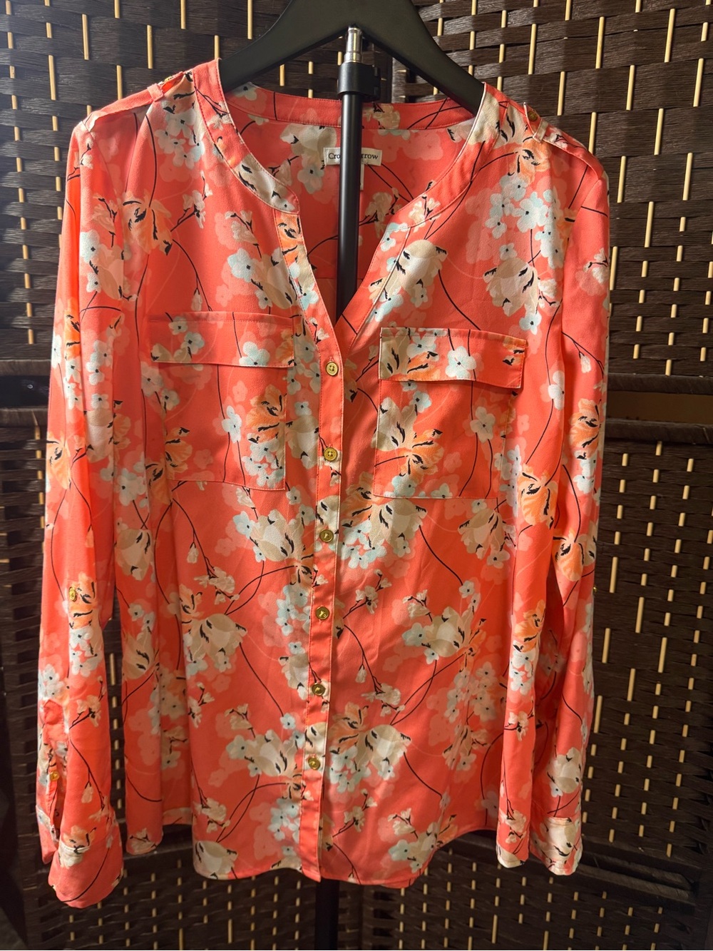 croft & barrow Coral Floral Button-Front Shirt